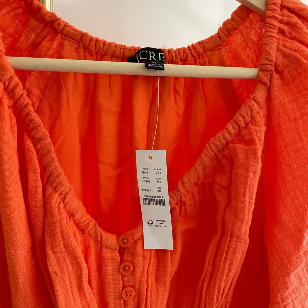 NWT Orange jcrew soft gauze midi dress with sleeves - Picture 3 of 5